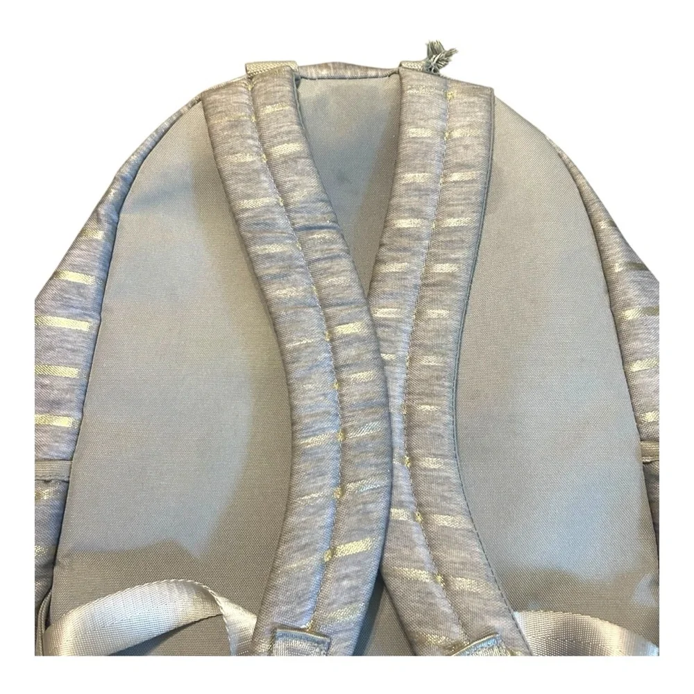 Justice Backpack Gray & Gold‎ Striped Polka Dot Est. 2004 Multi Compartment